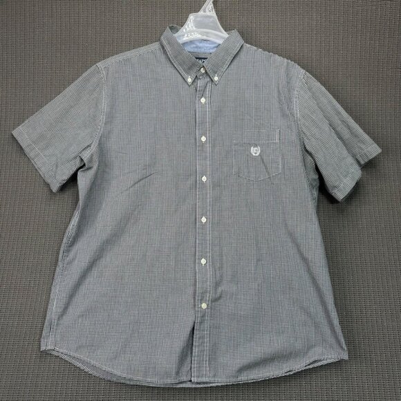 Chaps Custom Fit  Mens Size XXL gray Gingham Button-Down Shirt Short Sleeve - Picture 1 of 7